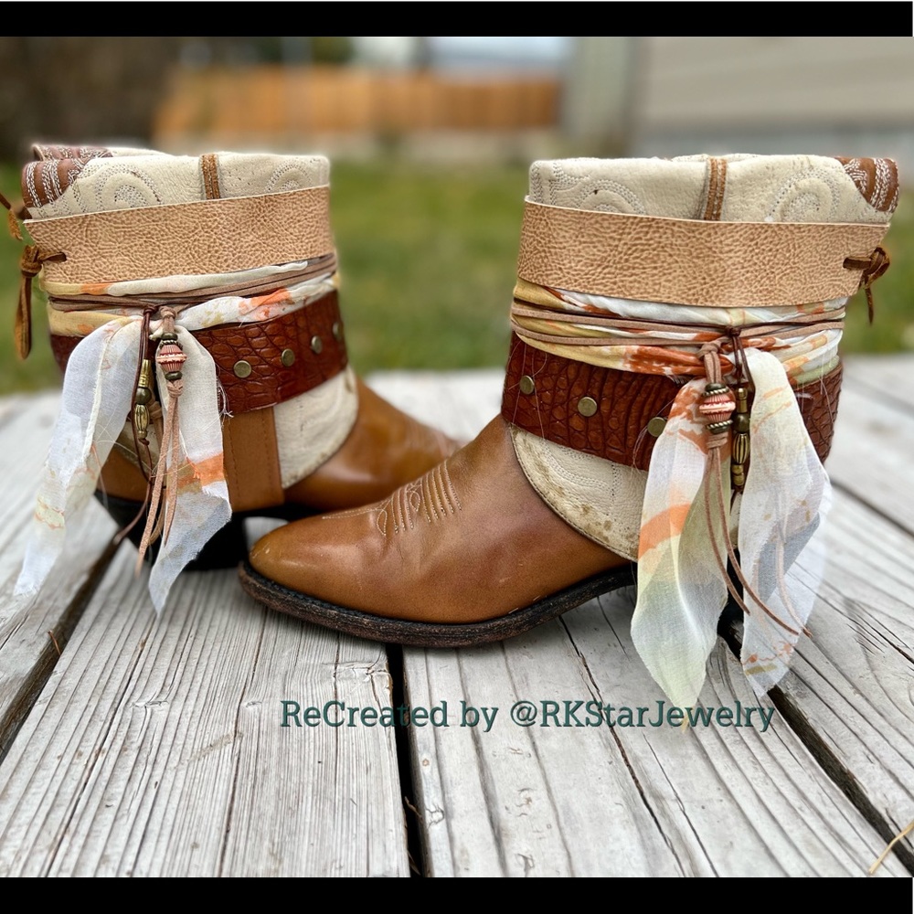 Size 6.5 Light Tan Ankle Bootie Vito’s Womens Cowboy Boots UPCycled Cowgirl Boot